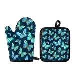 Watercolor Blue Butterfly Pattern Print Oven Mitt And Pot Holder Set