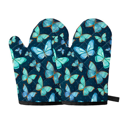 Watercolor Blue Butterfly Pattern Print Oven Mitts