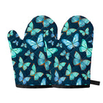 Watercolor Blue Butterfly Pattern Print Oven Mitts