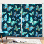 Watercolor Blue Butterfly Pattern Print Pencil Pleat Curtains