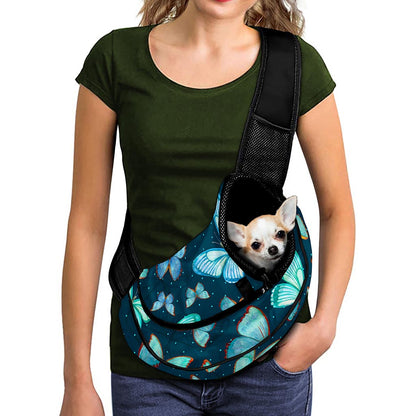 Watercolor Blue Butterfly Pattern Print Pet Sling Carrier