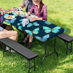 Watercolor Blue Butterfly Pattern Print Picnic Table Cover