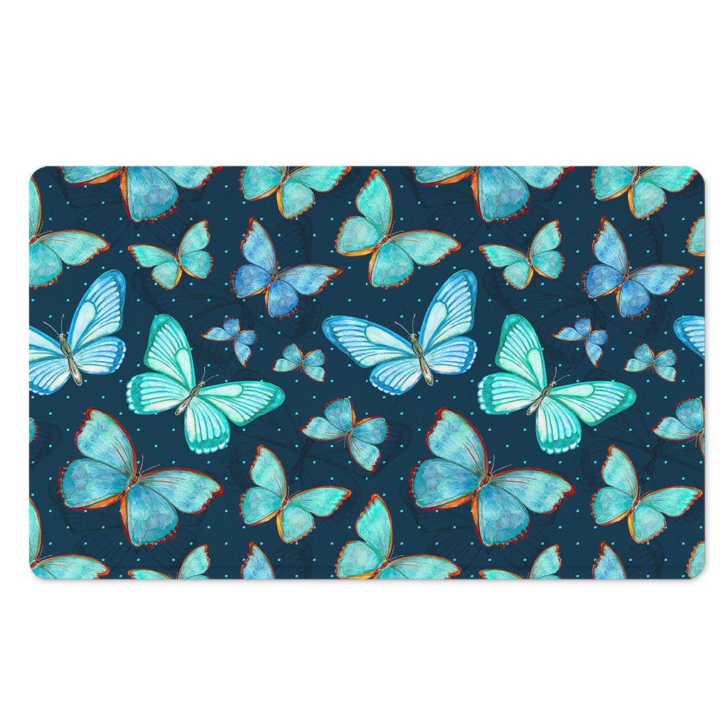Watercolor Blue Butterfly Pattern Print Polyester Doormat