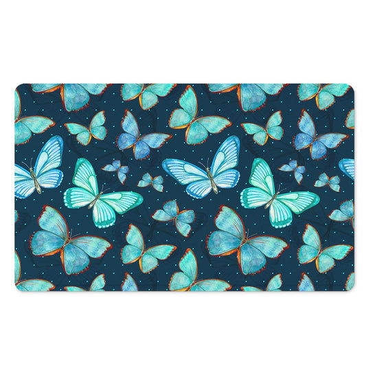 Watercolor Blue Butterfly Pattern Print Polyester Doormat
