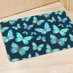 Watercolor Blue Butterfly Pattern Print Polyester Doormat