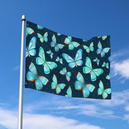 Watercolor Blue Butterfly Pattern Print Polyester Flag