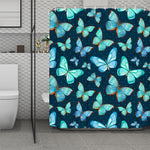 Watercolor Blue Butterfly Pattern Print Polyester Shower Curtain