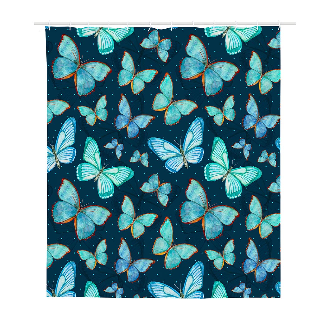 Watercolor Blue Butterfly Pattern Print Polyester Shower Curtain