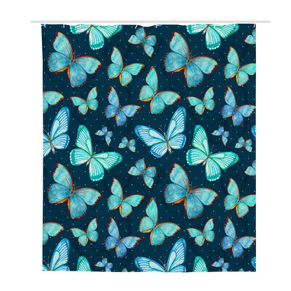 Watercolor Blue Butterfly Pattern Print Polyester Shower Curtain