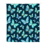 Watercolor Blue Butterfly Pattern Print Polyester Shower Curtain