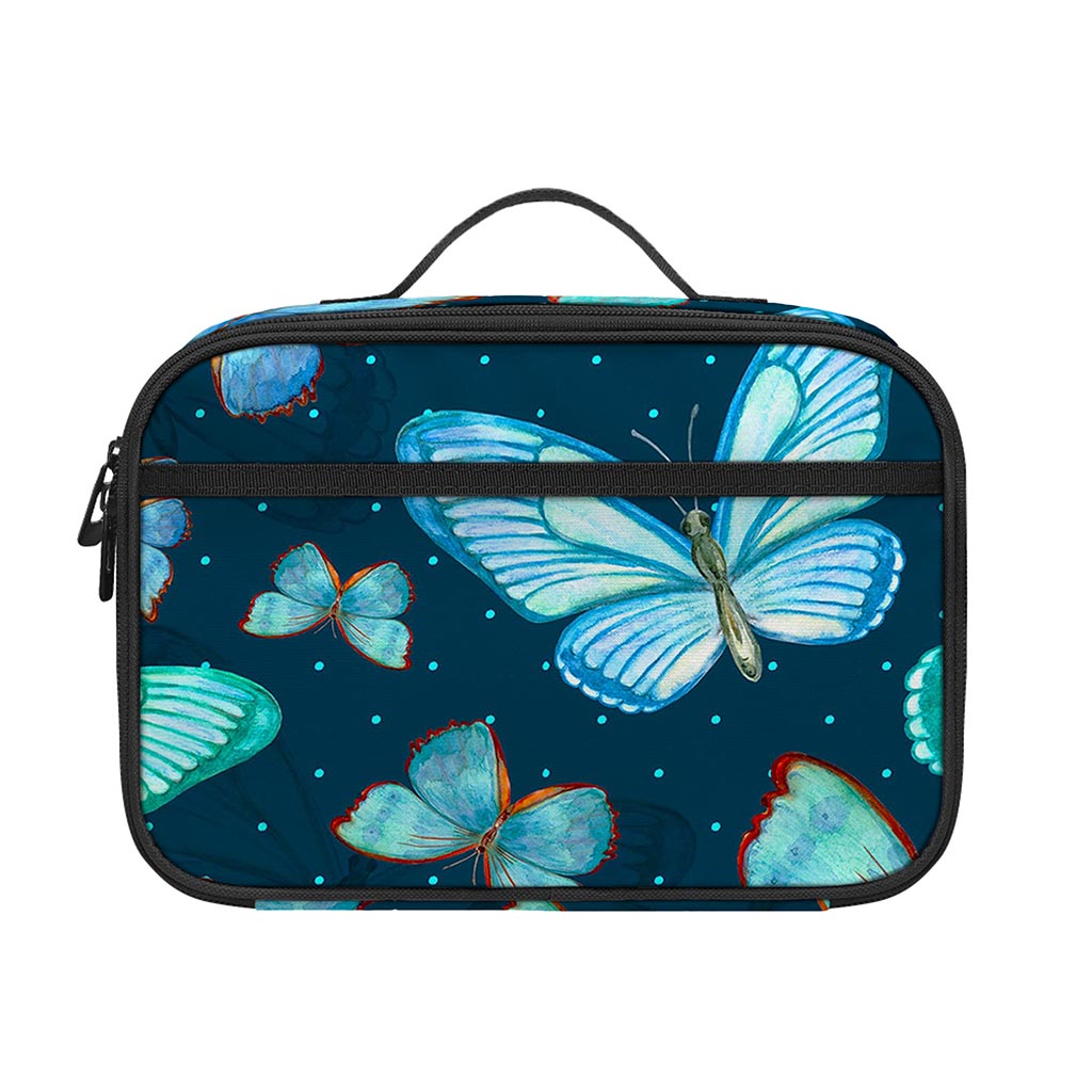 Watercolor Blue Butterfly Pattern Print Portable Lunch Bag