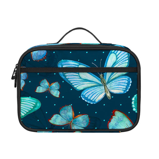 Watercolor Blue Butterfly Pattern Print Portable Lunch Bag
