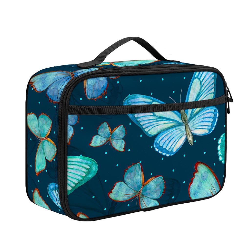 Watercolor Blue Butterfly Pattern Print Portable Lunch Bag