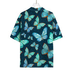 Watercolor Blue Butterfly Pattern Print Rayon Hawaiian Shirt