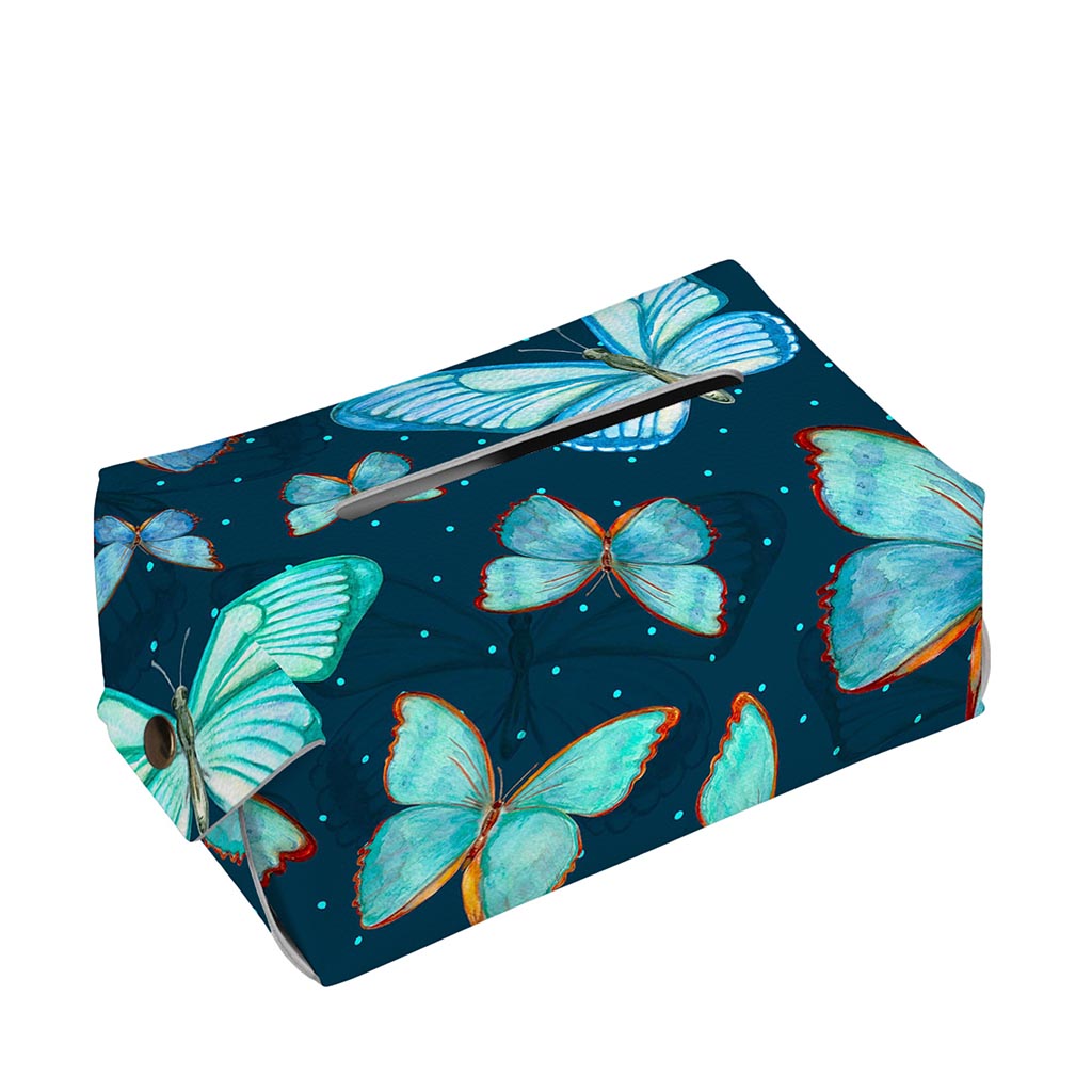 Watercolor Blue Butterfly Pattern Print Rectangle Tissue Box Cover