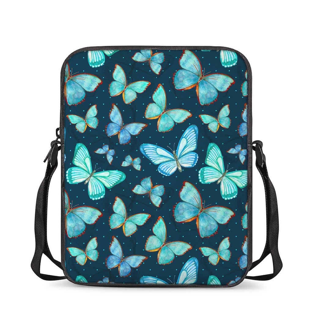 Watercolor Blue Butterfly Pattern Print Rectangular Crossbody Bag
