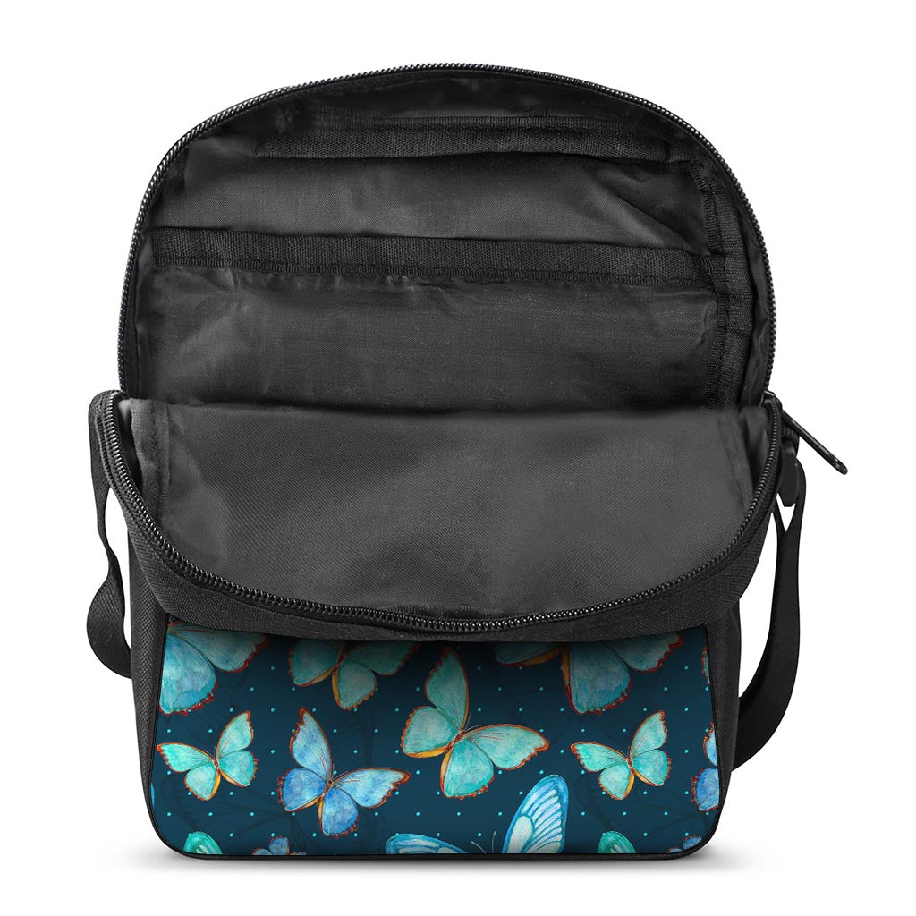 Watercolor Blue Butterfly Pattern Print Rectangular Crossbody Bag