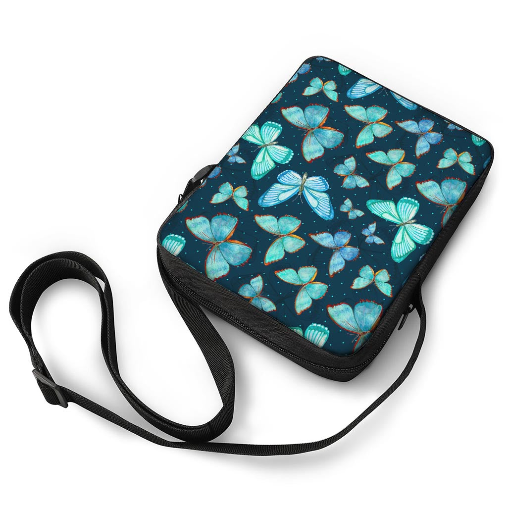 Watercolor Blue Butterfly Pattern Print Rectangular Crossbody Bag