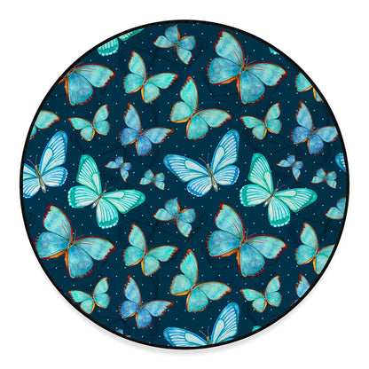 Watercolor Blue Butterfly Pattern Print Round Floor Mat
