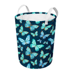 Watercolor Blue Butterfly Pattern Print Round Laundry Basket