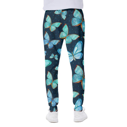 Watercolor Blue Butterfly Pattern Print Scuba Joggers