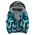 Watercolor Blue Butterfly Pattern Print Sherpa Lined Zip Up Hoodie