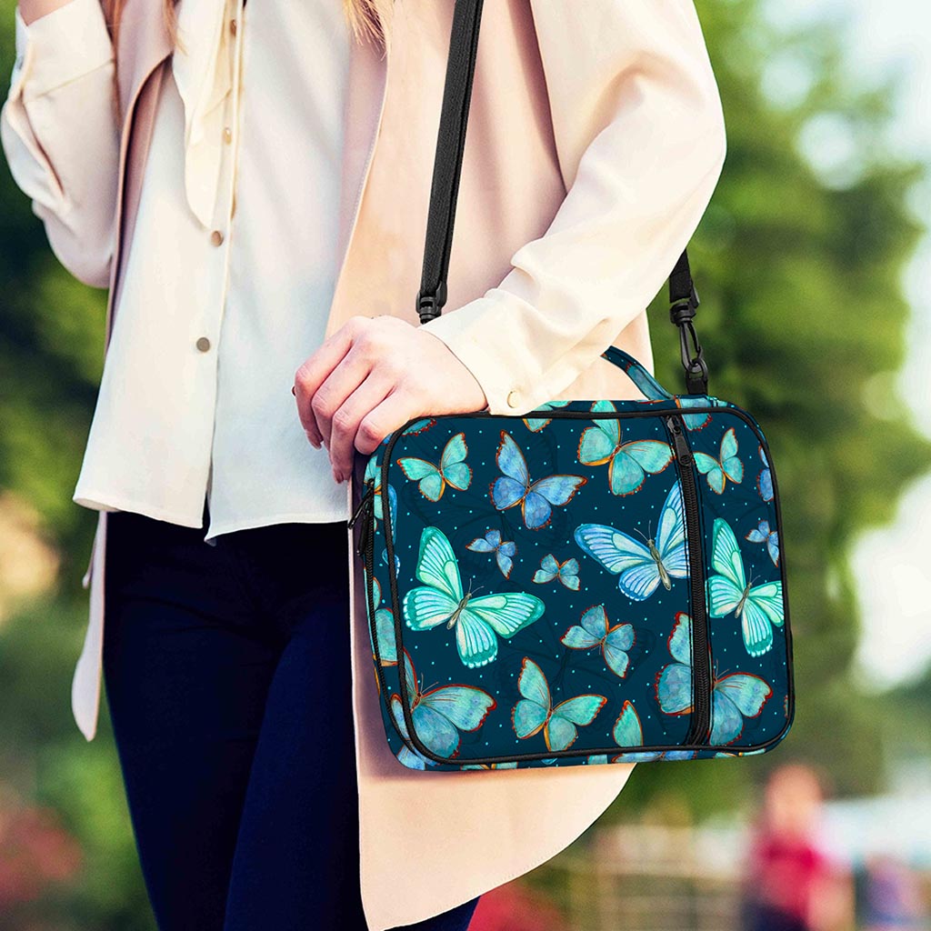 Watercolor Blue Butterfly Pattern Print Shoulder Strap Bible Bag