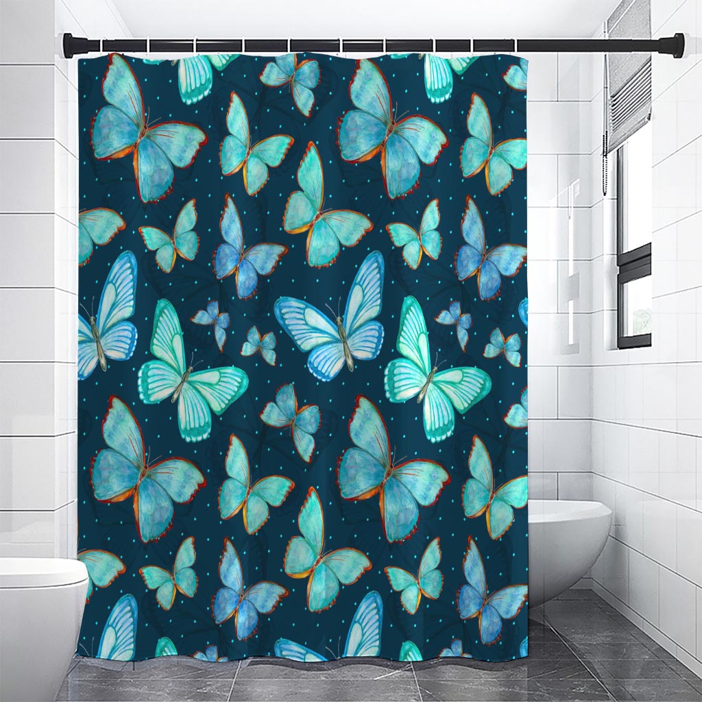Watercolor Blue Butterfly Pattern Print Shower Curtain