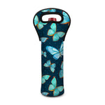 Watercolor Blue Butterfly Pattern Print Single Neoprene Wine Tote