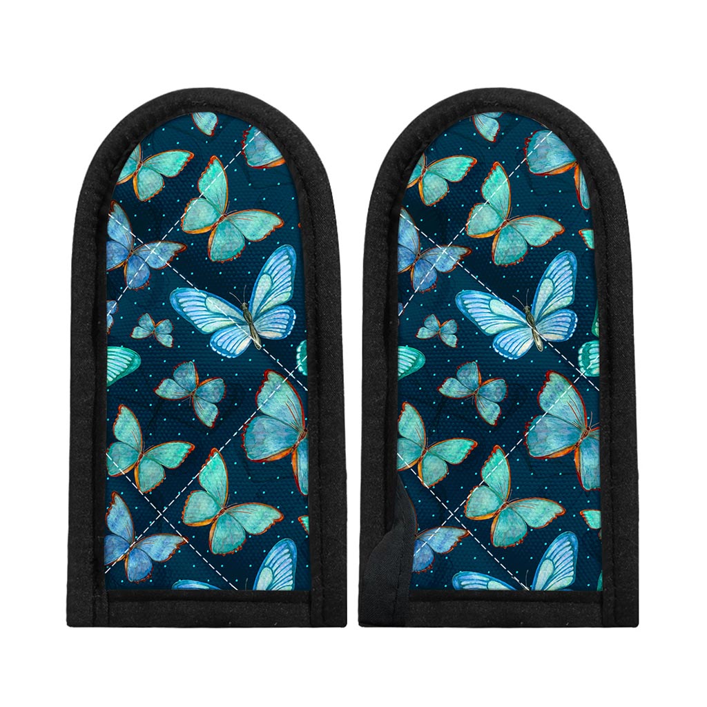 Watercolor Blue Butterfly Pattern Print Skillet Handle Cover