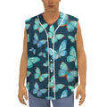 Watercolor Blue Butterfly Pattern Print Sleeveless Baseball Jersey