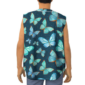 Watercolor Blue Butterfly Pattern Print Sleeveless Baseball Jersey