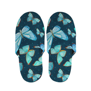 Watercolor Blue Butterfly Pattern Print Slippers