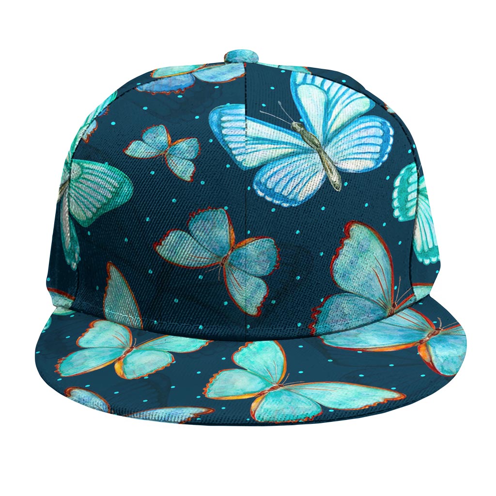 Watercolor Blue Butterfly Pattern Print Snapback Cap