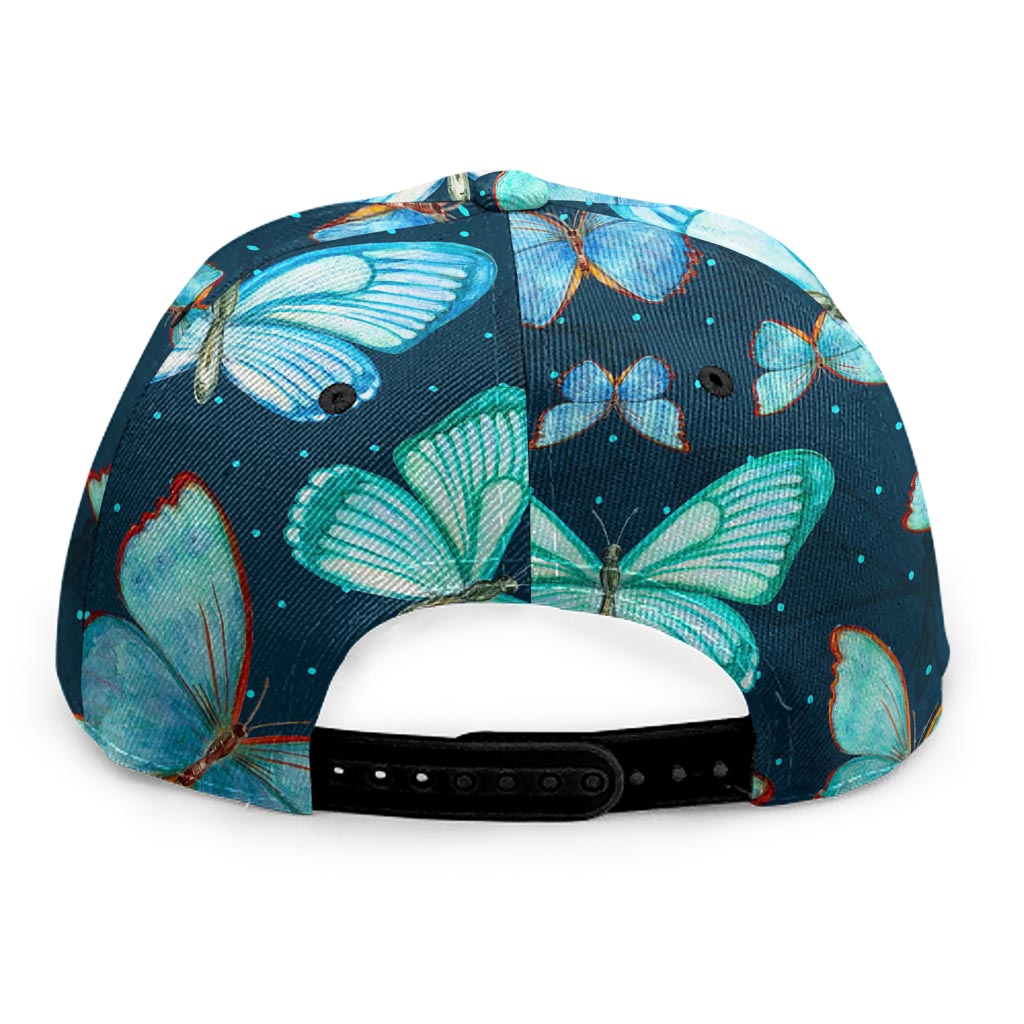 Watercolor Blue Butterfly Pattern Print Snapback Cap