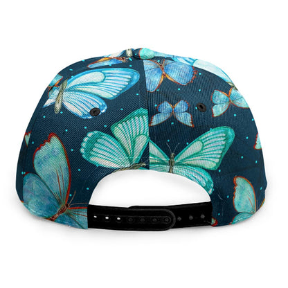 Watercolor Blue Butterfly Pattern Print Snapback Cap