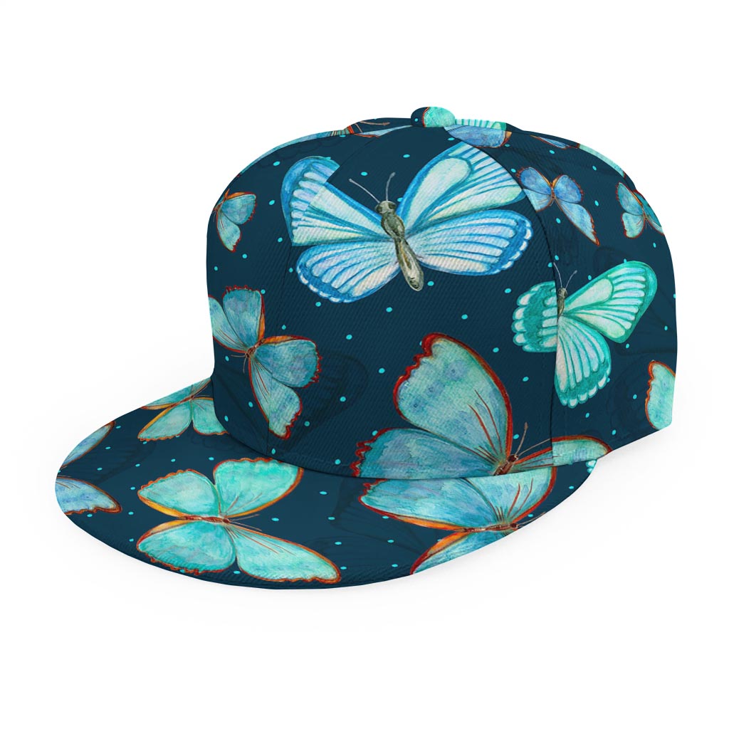 Watercolor Blue Butterfly Pattern Print Snapback Cap