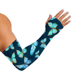 Watercolor Blue Butterfly Pattern Print Sun Protection Arm Sleeves