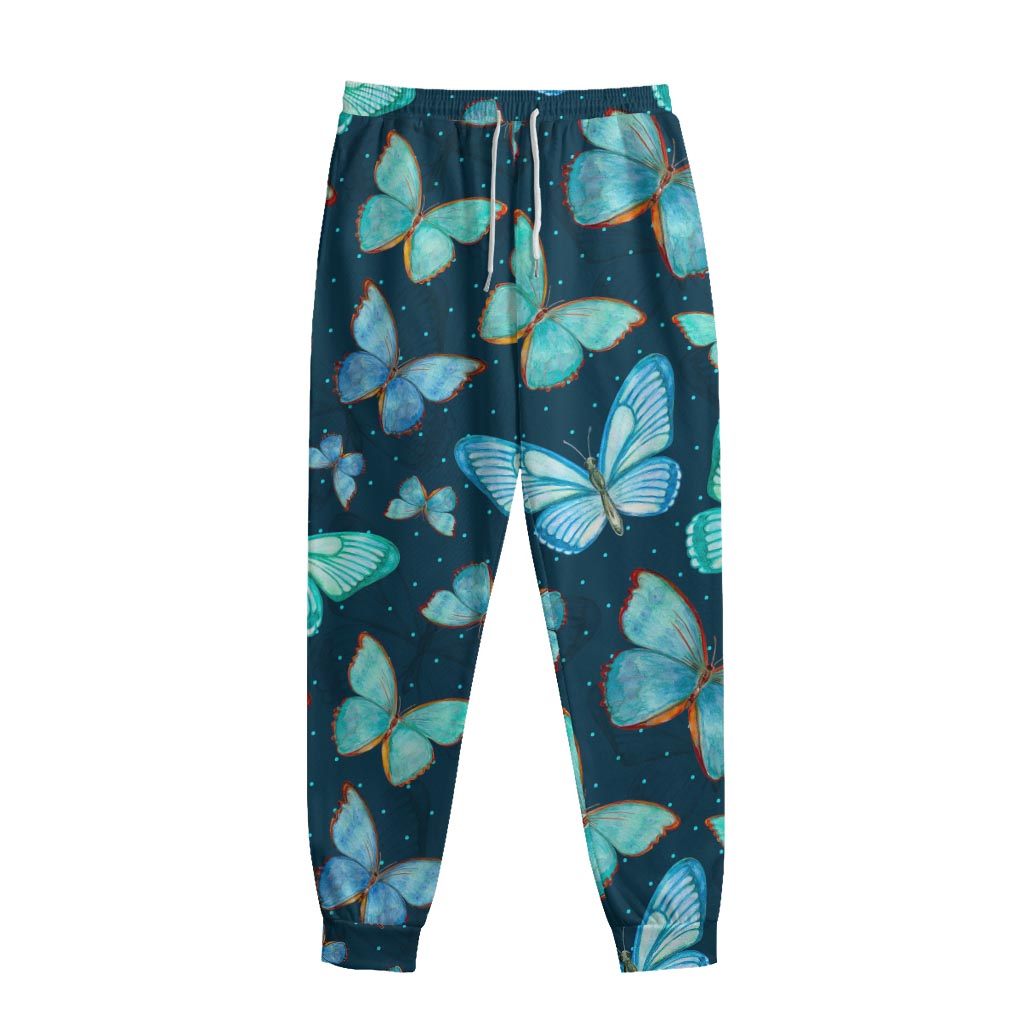 Watercolor Blue Butterfly Pattern Print Sweatpants