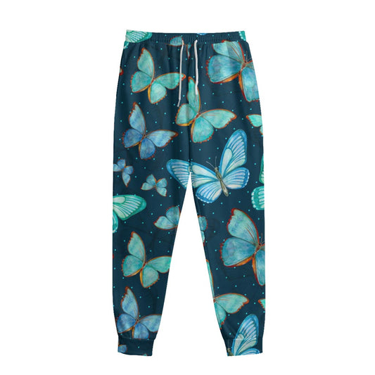 Watercolor Blue Butterfly Pattern Print Sweatpants