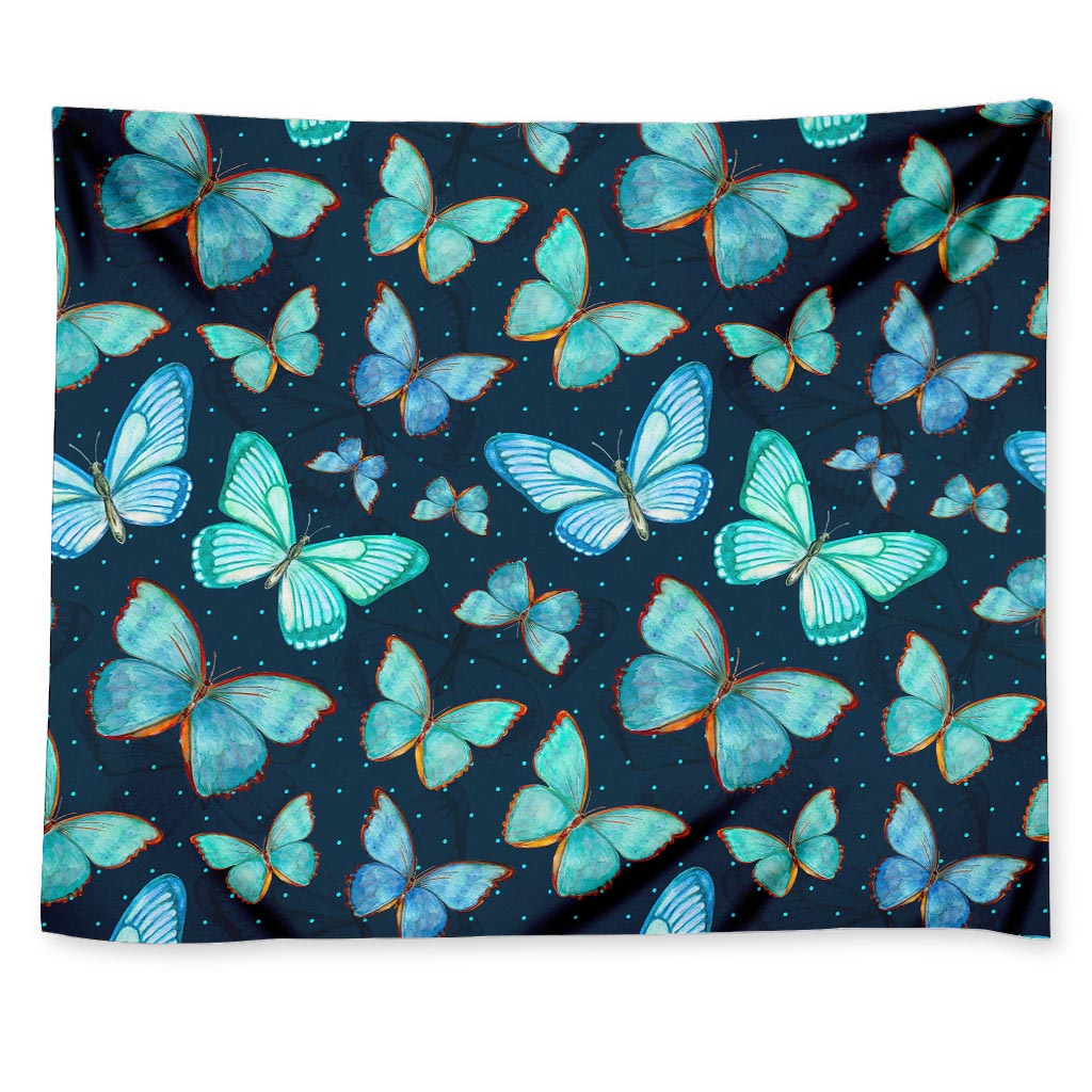 Watercolor Blue Butterfly Pattern Print Tapestry
