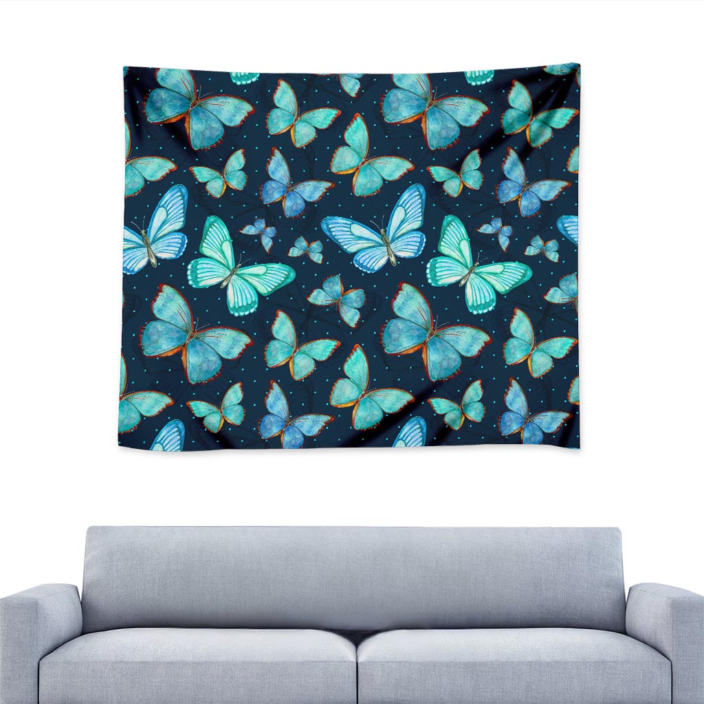Watercolor Blue Butterfly Pattern Print Tapestry