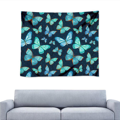 Watercolor Blue Butterfly Pattern Print Tapestry