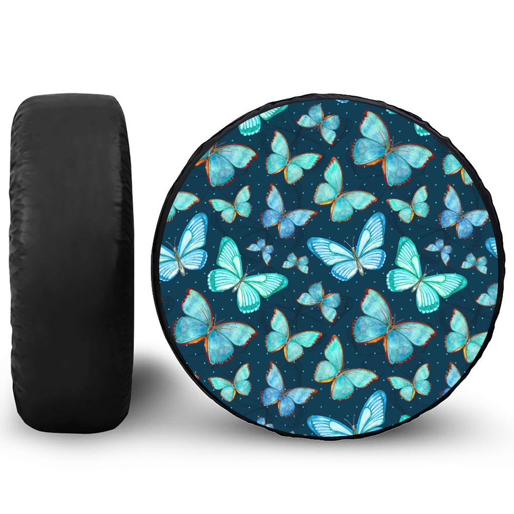 Watercolor Blue Butterfly Pattern Print Tire Cover