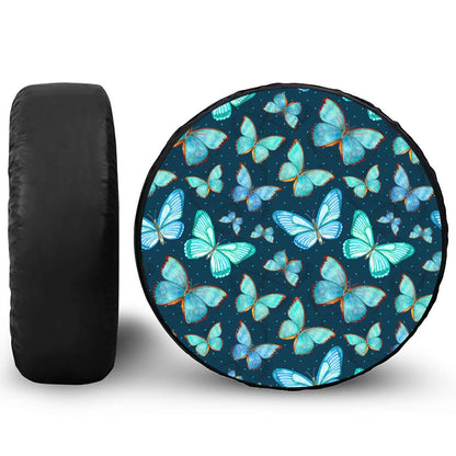 Watercolor Blue Butterfly Pattern Print Tire Cover