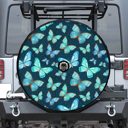 Watercolor Blue Butterfly Pattern Print Tire Cover With Camera Hole