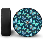 Watercolor Blue Butterfly Pattern Print Tire Cover With Camera Hole