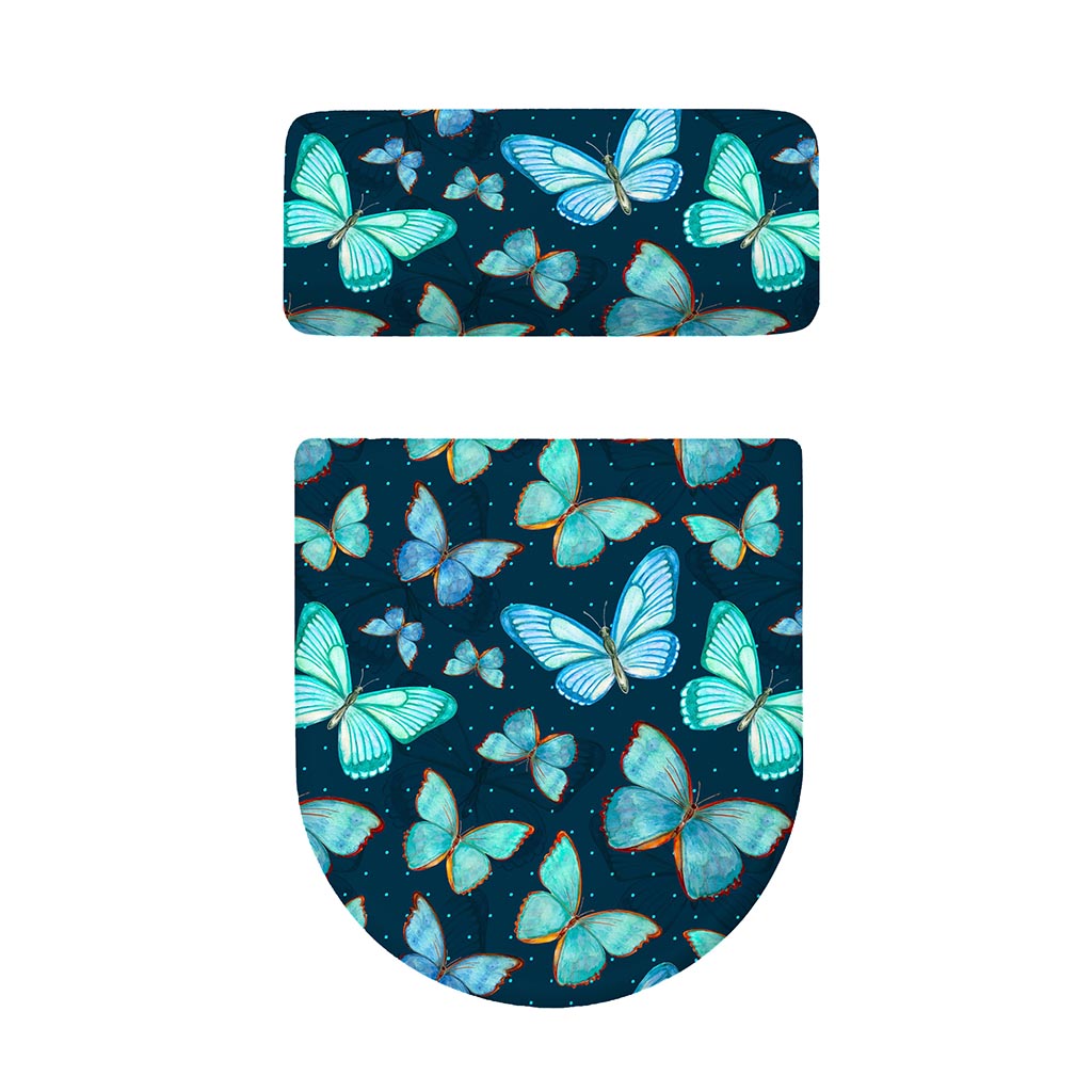 Watercolor Blue Butterfly Pattern Print Toilet Lid And Tank Cover Set