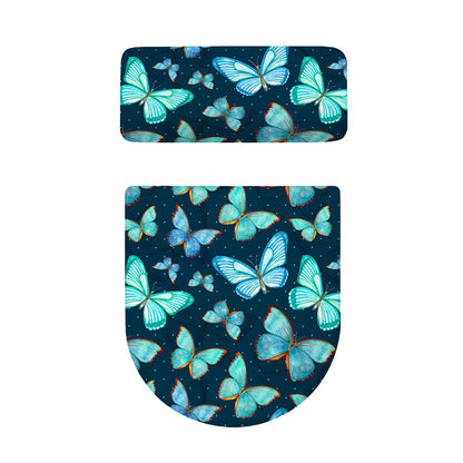 Watercolor Blue Butterfly Pattern Print Toilet Lid And Tank Cover Set