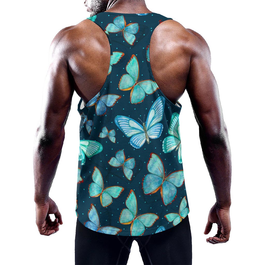 Watercolor Blue Butterfly Pattern Print Training Tank Top